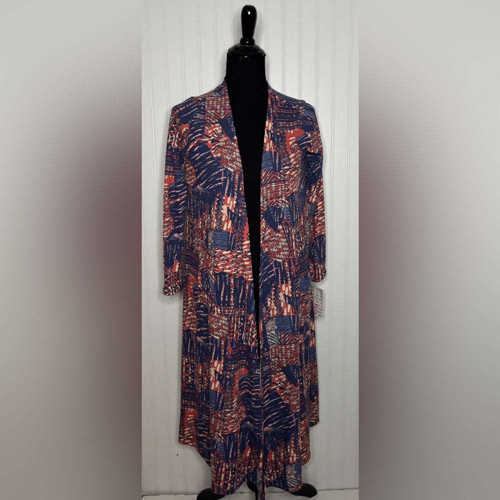 Lularoe Sarah Cardigan Duster Sweater Womens Size Small Blue Red Cream New